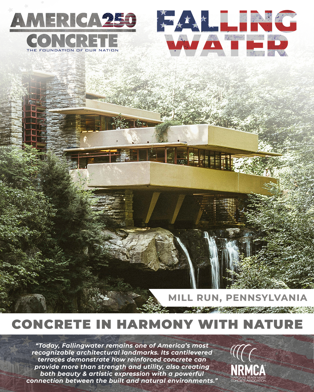 Fallingwater, Frank Lloyd Wright&rsquo;s cantilevered concrete house above Bear Run, Mill Run, Pennsylvania