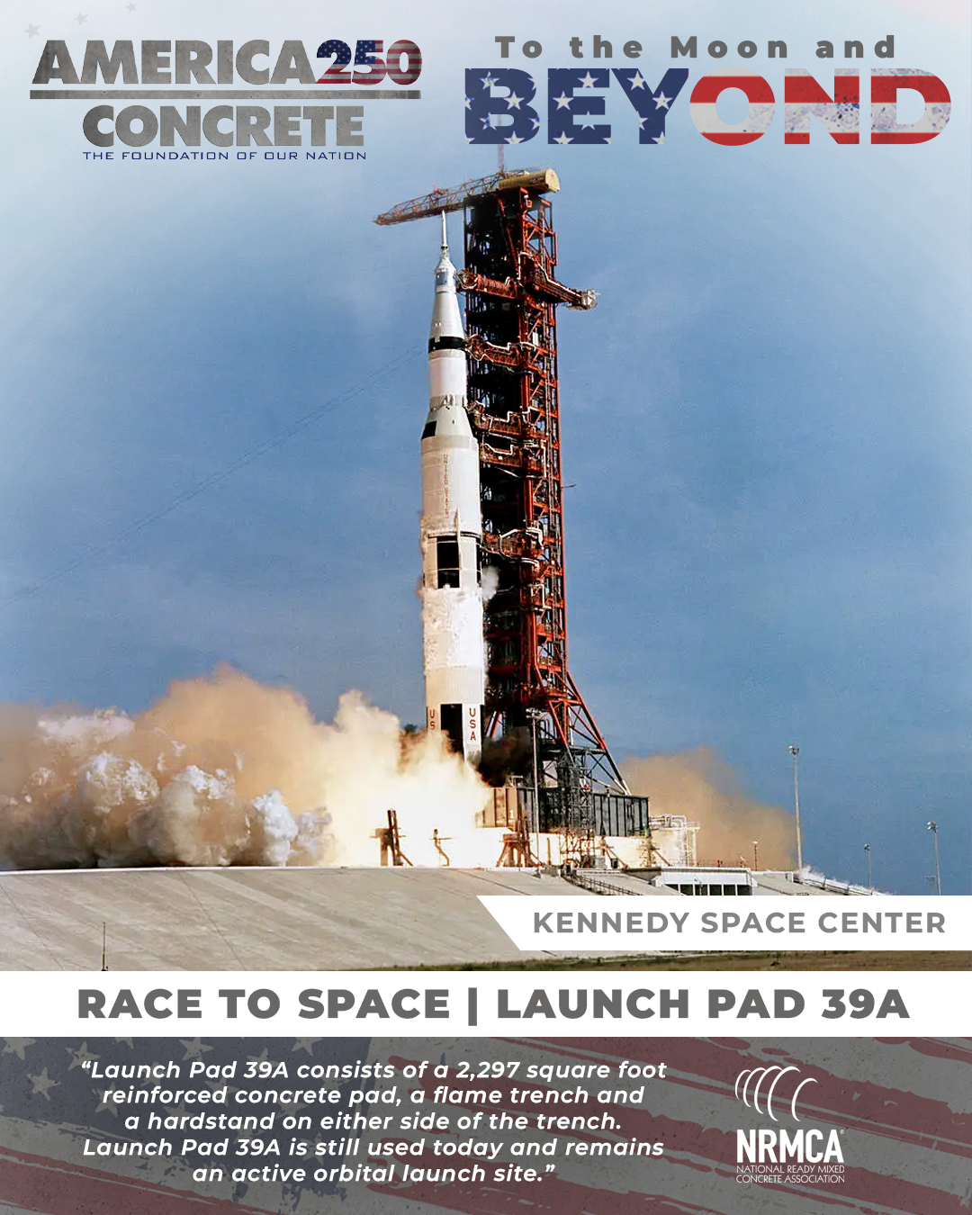 To the Moon and Beyond — a Saturn V rocket lifting off from Launch Pad 39A at Kennedy Space Center