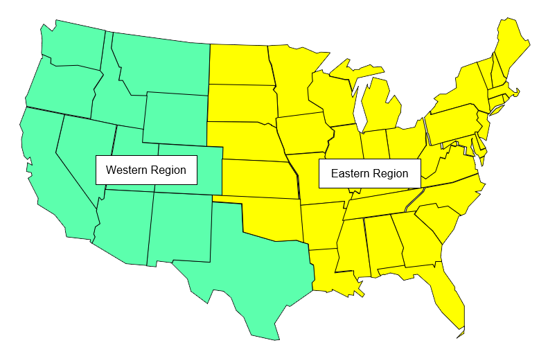 East West Regions US map